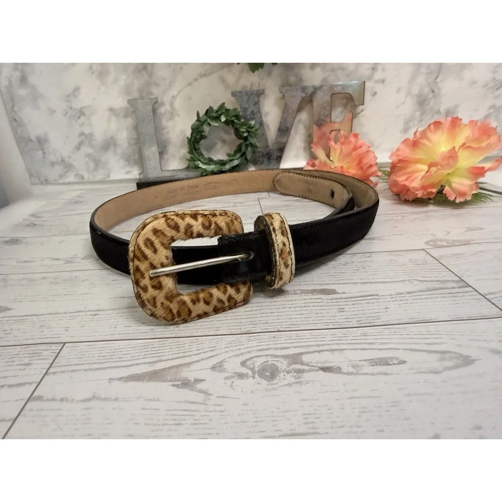Amiee Lynn Hair On Suede Genuine Leather Animal Print Belt Black Size Medium EUC